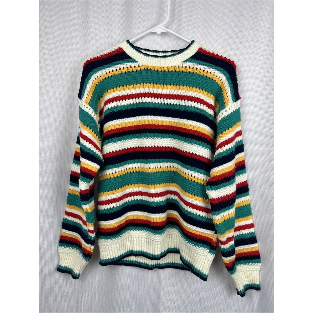 Vtg 80s 90s Cape Cod Sportswear Striped Knit Sweater S Made USA Colorful Rainbow